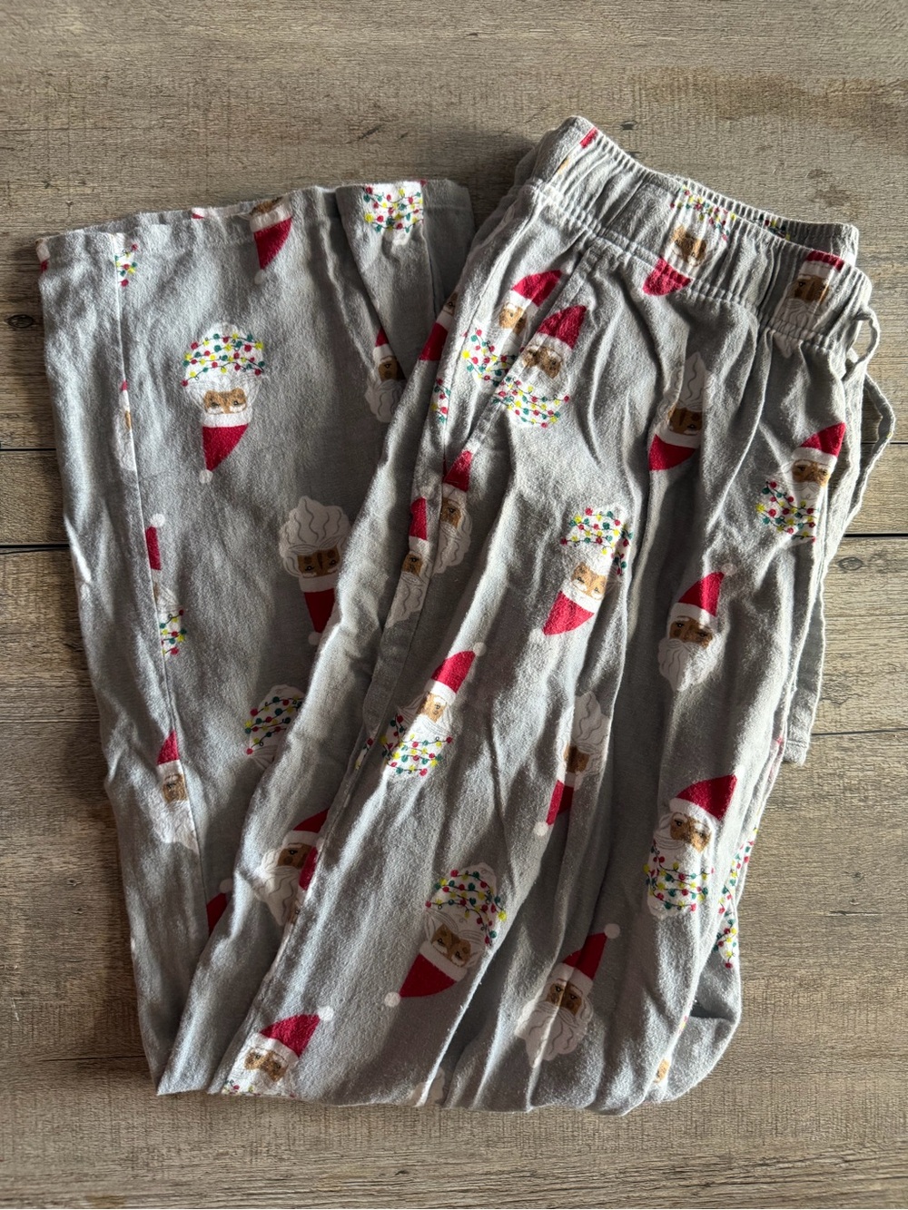 Old Navy Gray Pajama Pants with Red Santa & Multicolor Sprinkles
